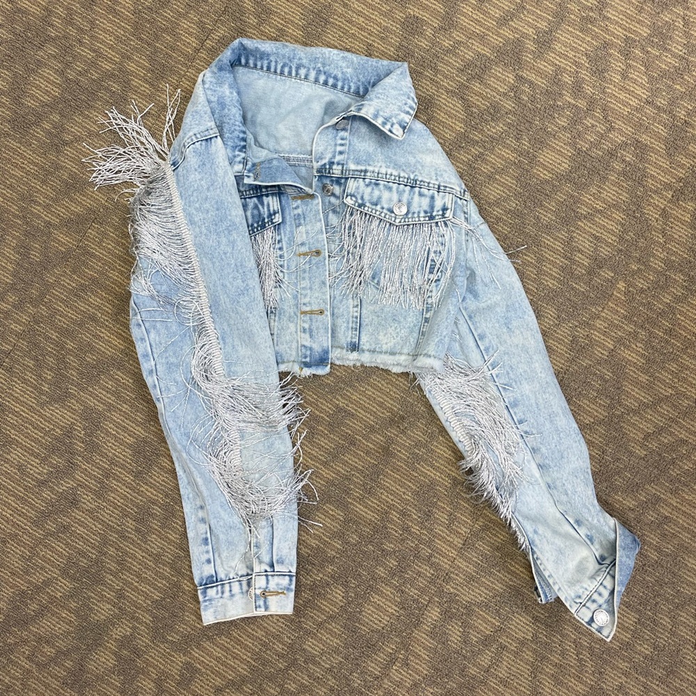 Fringe cropped jean jacket